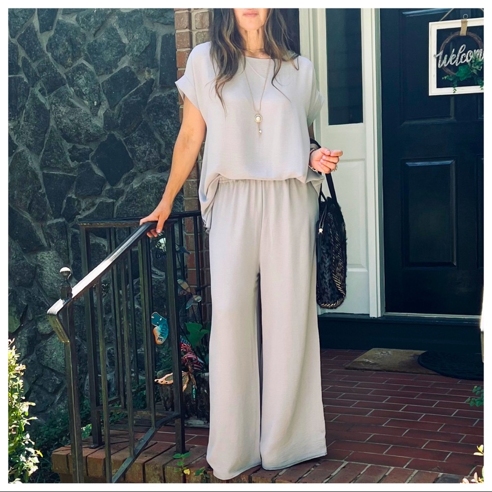 MADE IN FRANCE! FABULOUS WIDE LEG PANT AND TUNIC TOP 2 PIECE SET - Picture 1 of 9